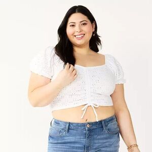 Juniors' Plus Size SO Cinched Front Puff Sleeve Top 3X
